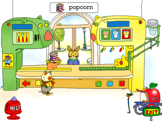 Richard Scarry's Busytown (Windows) screenshot: Huckle Cat serves up the requested food via a mechanical hand.