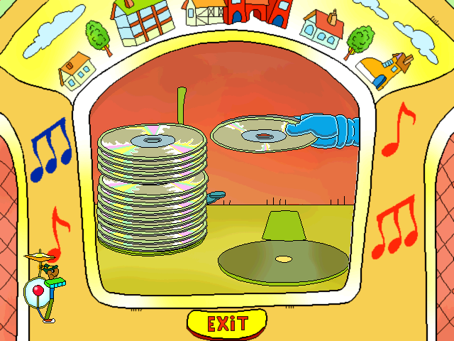 Richard Scarry's Busytown (Windows) screenshot: A robotic arm finds the disk and puts it on the turntable.