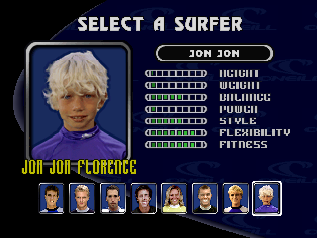 Championship Surfer (PlayStation) screenshot: Surfer selection
