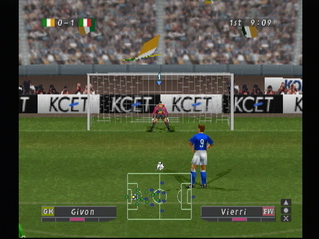 ISS Pro Evolution (PlayStation) screenshot: A penalty shot.