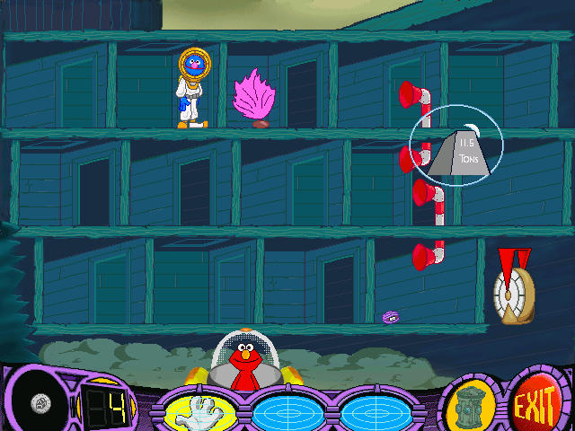 Elmo's Deep Sea Adventure (Windows) screenshot: After getting safely to the treasure, Clammie blows a huge bubble to carry it up and away