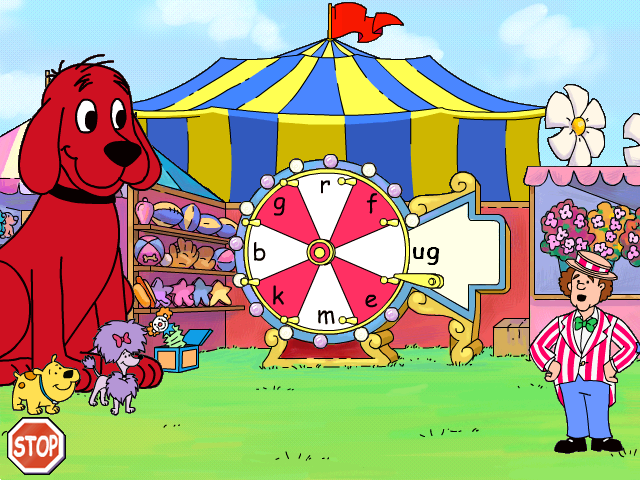 Clifford the Big Red Dog: Phonics (Windows) screenshot: Give the wheel a spin to finish a word