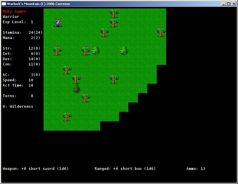Warlock's Mountain (Windows) screenshot: Starting a new game with tiled graphics.