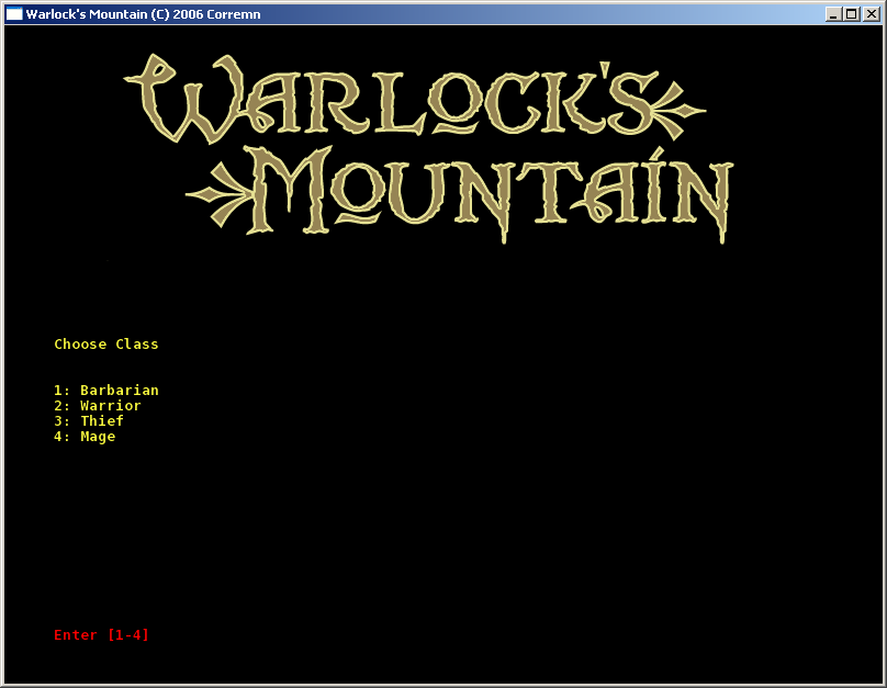 Warlock's Mountain (Windows) screenshot: Choosing a character type.