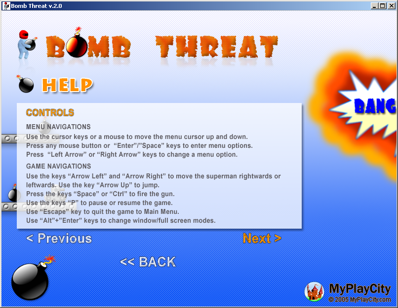 Bomb Threat (Windows) screenshot: The controls
