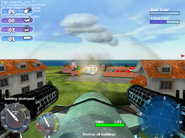 Sky Aces (Windows) screenshot: Firing missles into this little township.