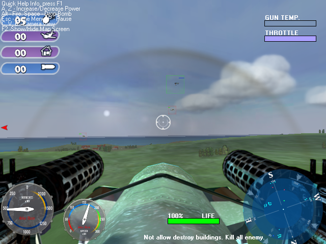 Sky Aces (Windows) screenshot: Friend in green, foe in red.