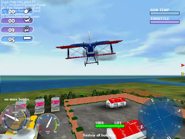 Sky Aces (Windows) screenshot: Flying close to the ground.