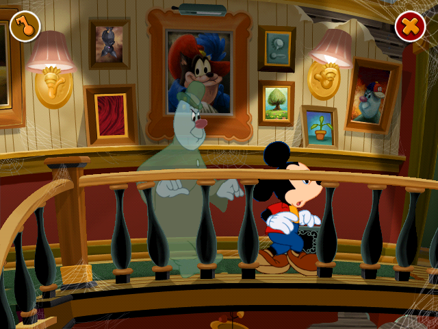 Disney Learning Adventure: Search for the Secret Keys (Windows) screenshot: Clyde has fun mimicking a cautious Mickey