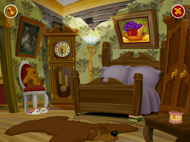 Disney Learning Adventure: Search for the Secret Keys (Windows) screenshot: The bedroom is full of things that animate