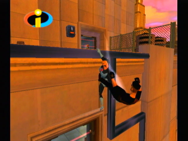 The Incredibles (GameCube) screenshot: ... just toss them off the ledge of course.