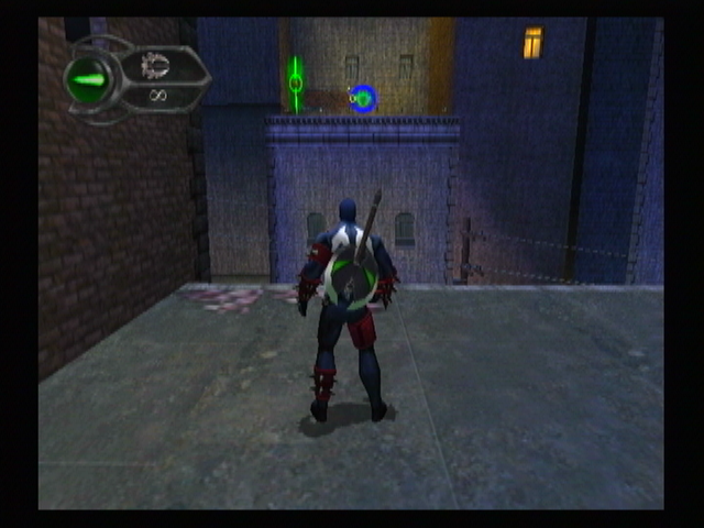 Spawn: Armageddon (GameCube) screenshot: A bit of a jump... luckily your chains can pull you there.