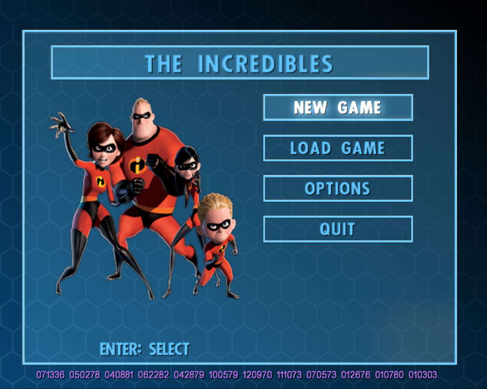 The Incredibles (Windows) screenshot: Main menu