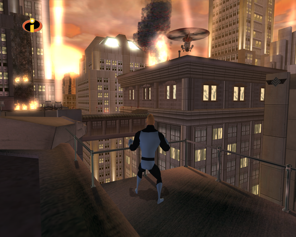 The Incredibles (Windows) screenshot: Starting from the flashback as Mr. Incredible.