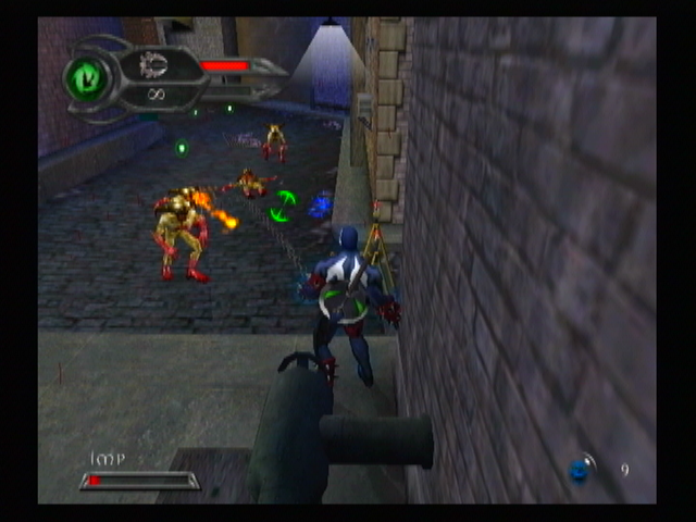 Spawn: Armageddon (GameCube) screenshot: Using clawed chains on feeble imp skulls.