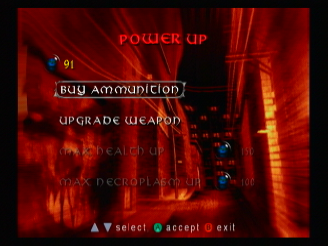 Spawn: Armageddon (GameCube) screenshot: Between level upgrade opportunity.