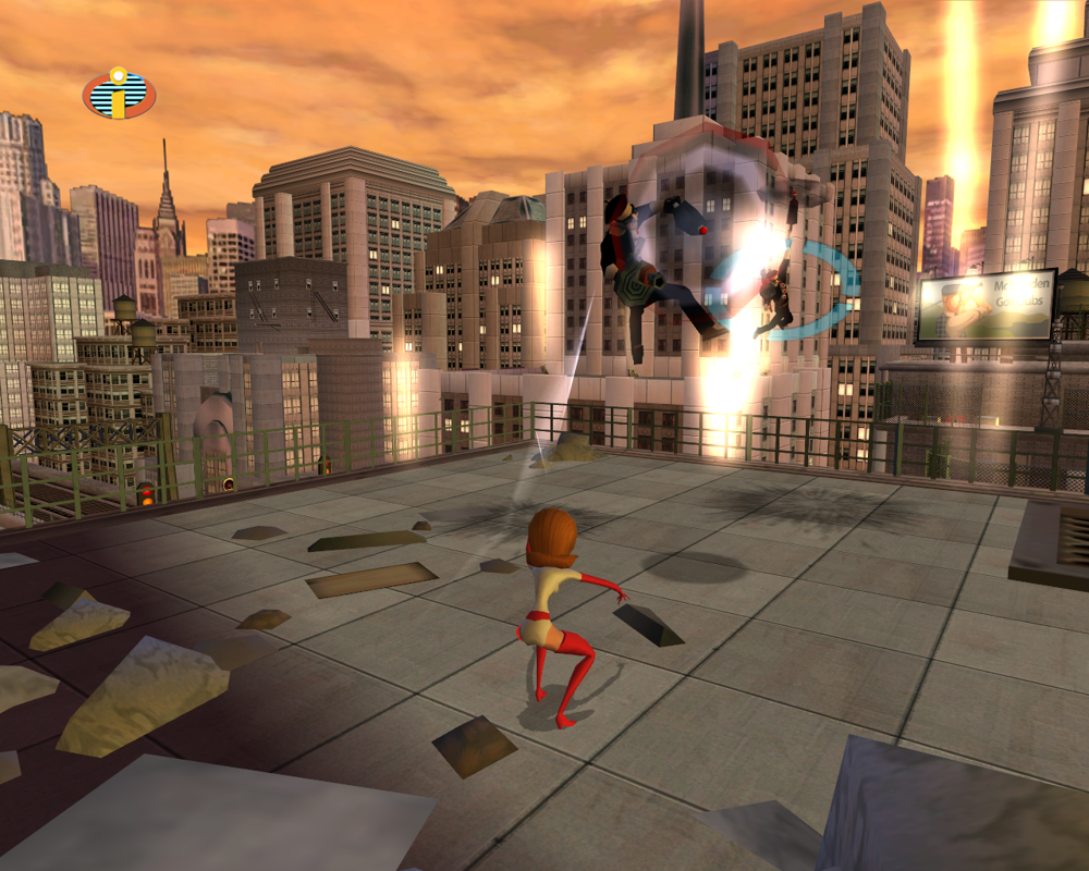 The Incredibles (Windows) screenshot: ...and throws him at another henchman.