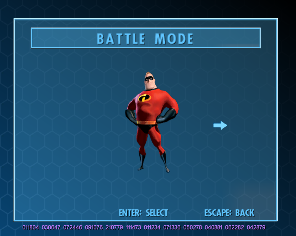 The Incredibles (Windows) screenshot: Battle Mode character selection