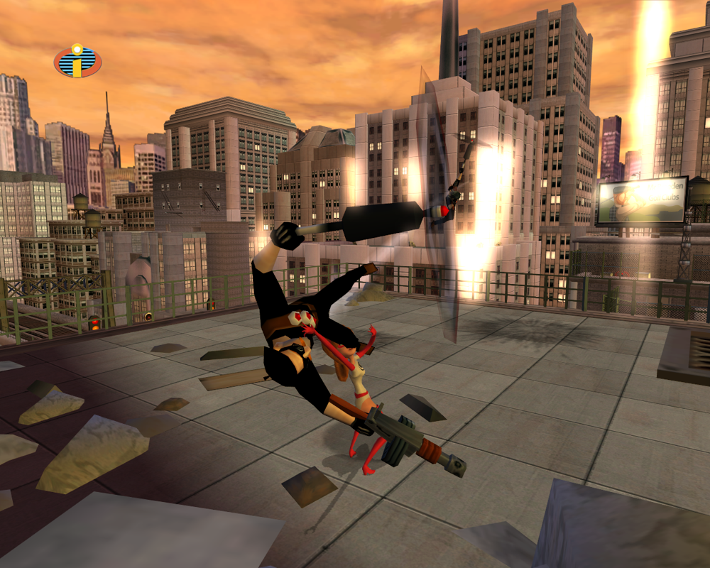 The Incredibles (Windows) screenshot: Elastigirl picks up where Mr. Incredible left off...