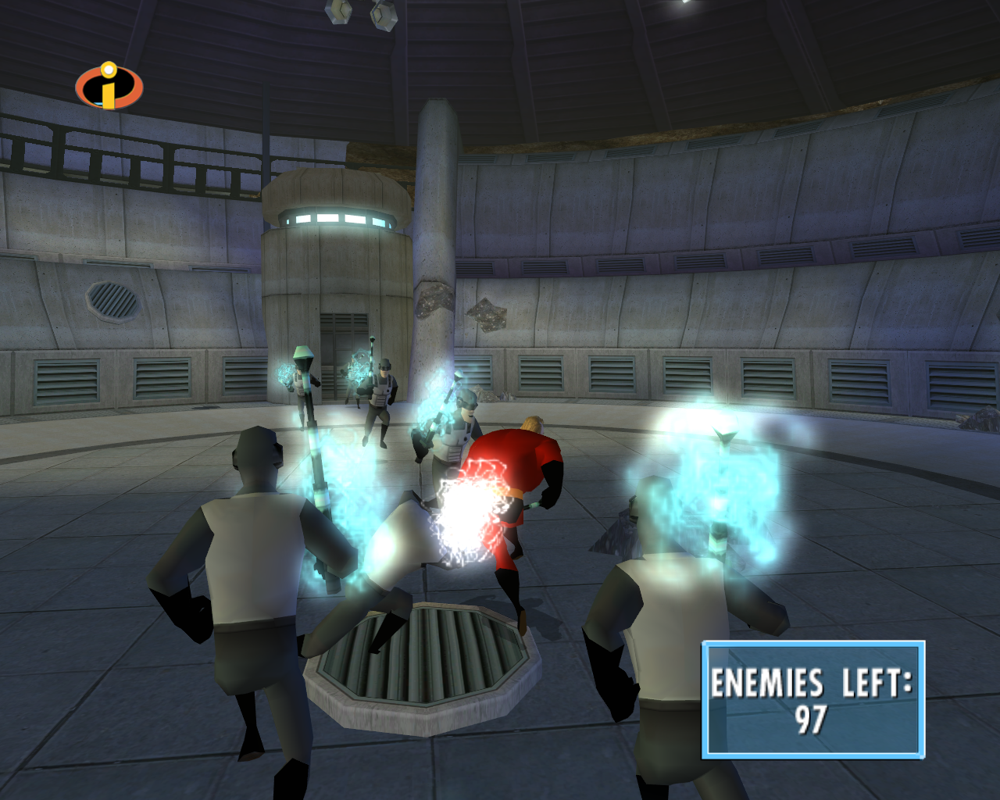 The Incredibles (Windows) screenshot: Fighting a group of baddies.