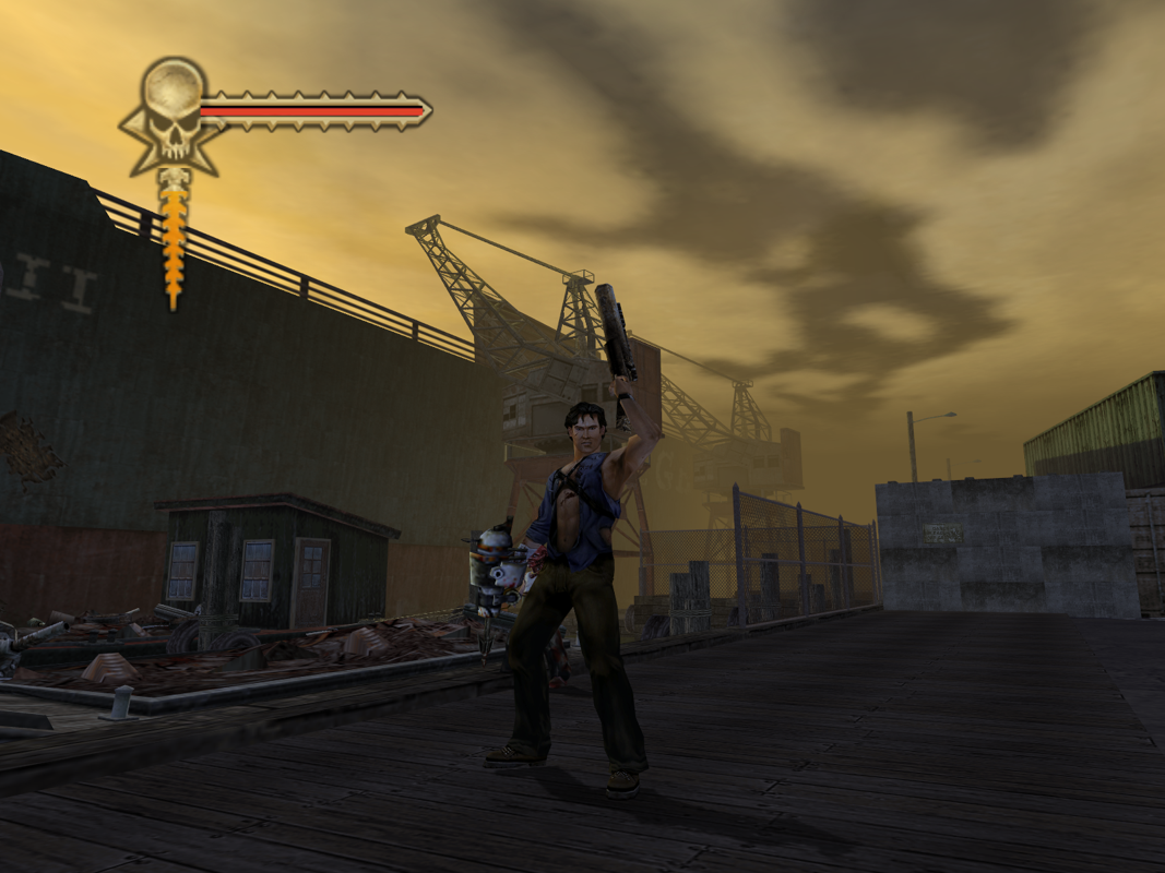 Evil Dead: Regeneration (Windows) screenshot: Ash has found a new weapon at the docks.