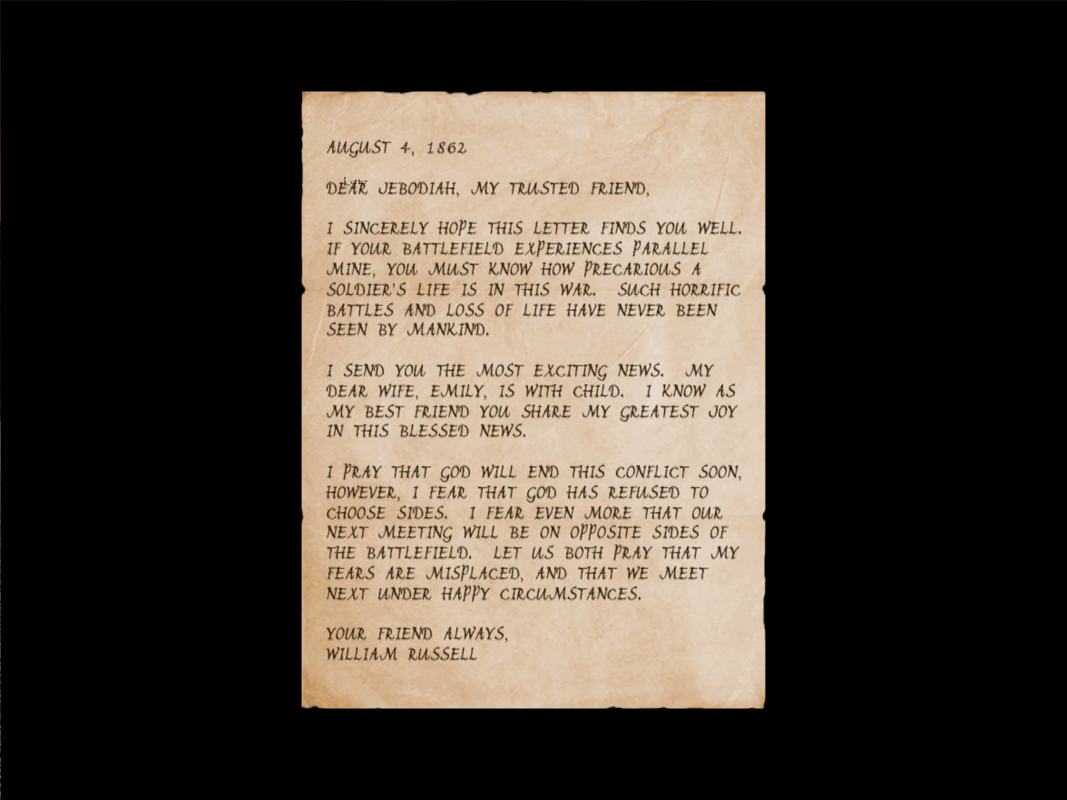 Gods and Generals (Windows) screenshot: This letter tells you what you need to do.