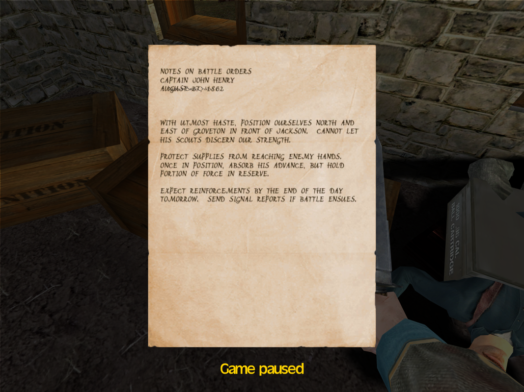 Gods and Generals (Windows) screenshot: Here are the orders he was hiding.