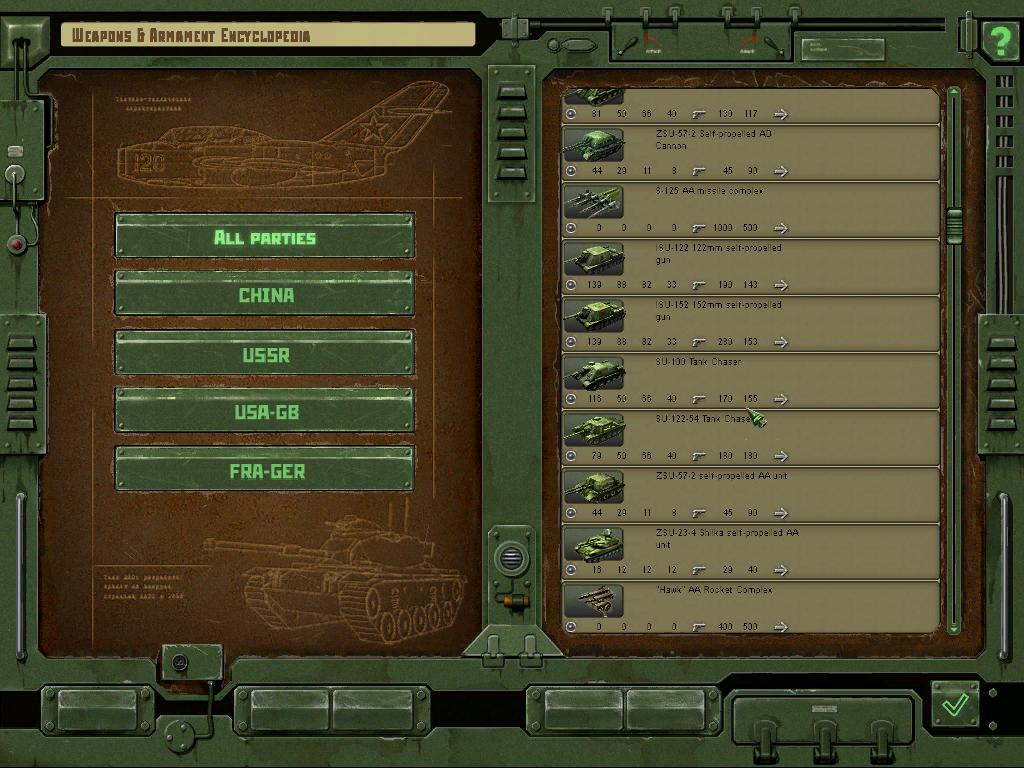Cuban Missile Crisis: The Aftermath (Windows) screenshot: Units available to each country.