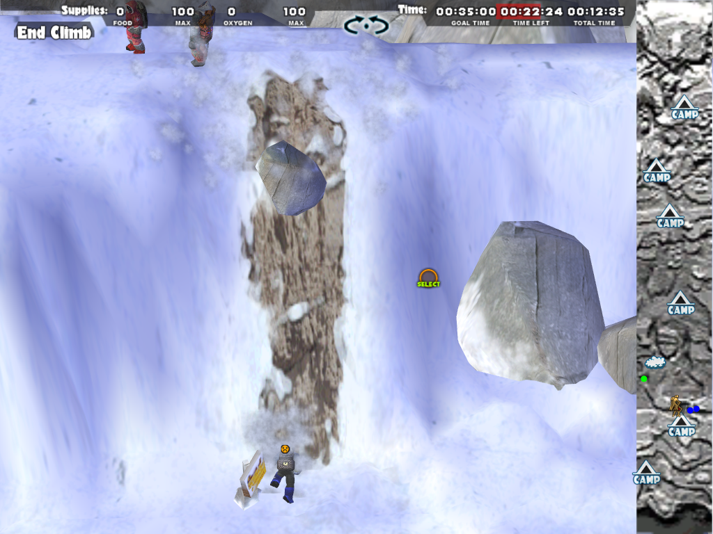 Everest: The Ultimate Strategy Game (Windows) screenshot: right as he lands a boulder gets loose-