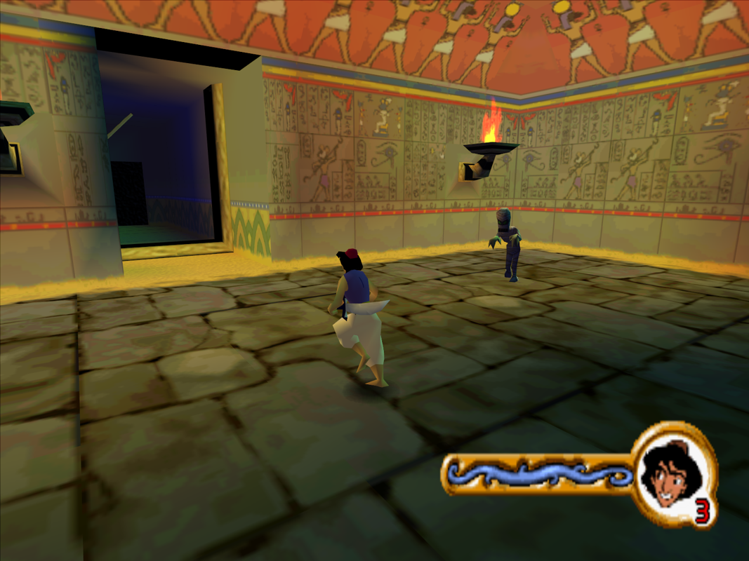 Disney's Aladdin in Nasira's Revenge (Windows) screenshot: Running away from a mummy in the pyramid.