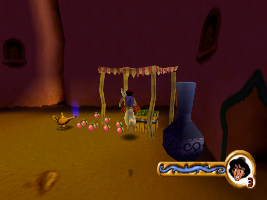 Disney's Aladdin in Nasira's Revenge (Windows) screenshot: Get those apples to toss them at enemies or just to cause a distraction.