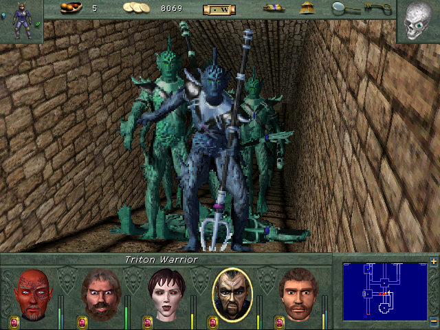 Might and Magic VIII: Day of the Destroyer (Windows) screenshot: Battling enemies in a quest to drain floodwaters from a Minotaur city