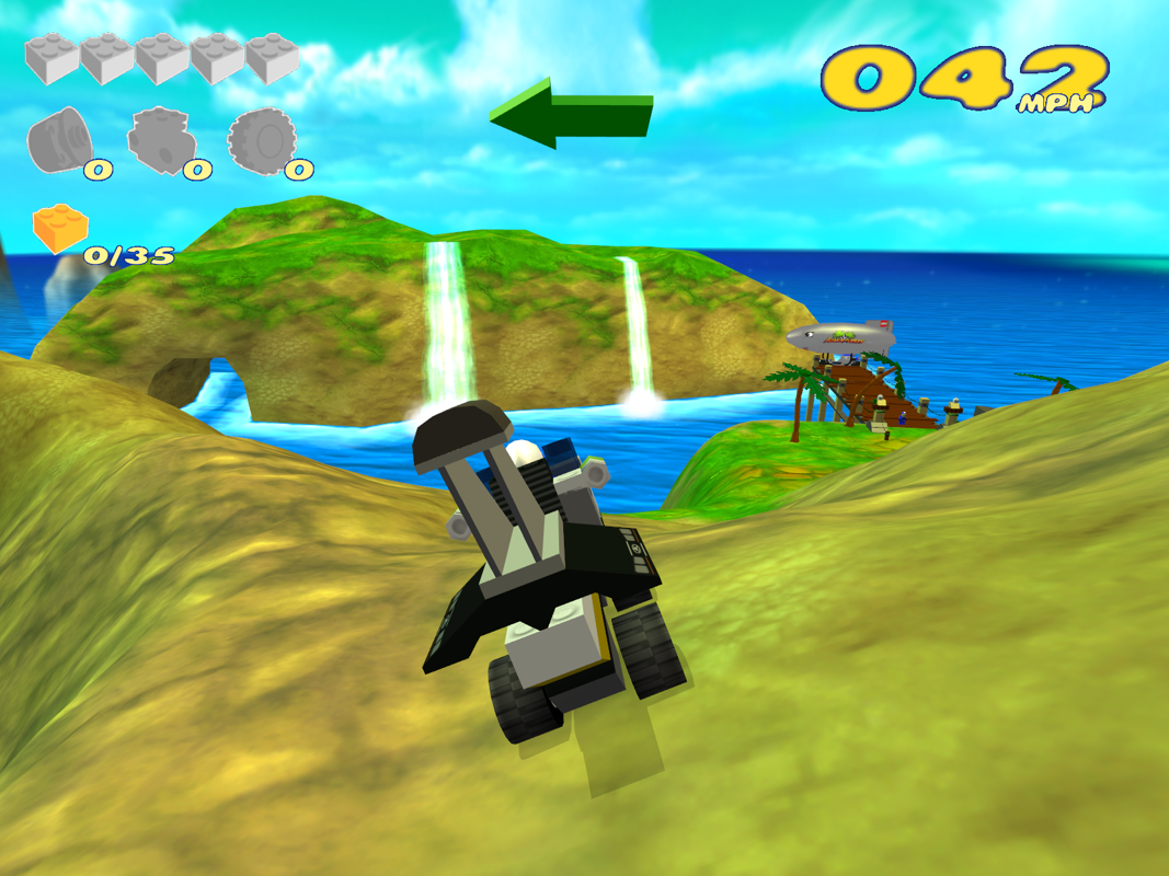 LEGO Racers 2 (Windows) screenshot: The waterfalls of an adjacent island.