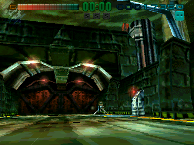 Tunnel B1 (DOS) screenshot: A single turret guarding this exit.