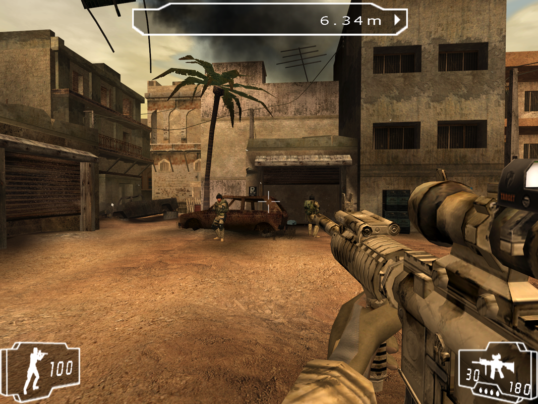 Shadow Ops: Red Mercury (Windows) screenshot: Meet your team mates. Since this isn't a tactical shooter, you won't have any control over them. Is that smoke coming from that Black Hawk?
