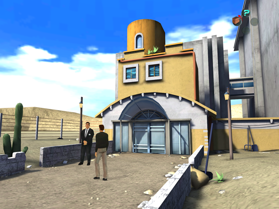 Largo Winch: Empire Under Threat (Windows) screenshot: Investigating a murder at your labs down in Mexico.