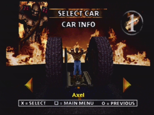 Twisted Metal 2 (PlayStation) screenshot: Car selection