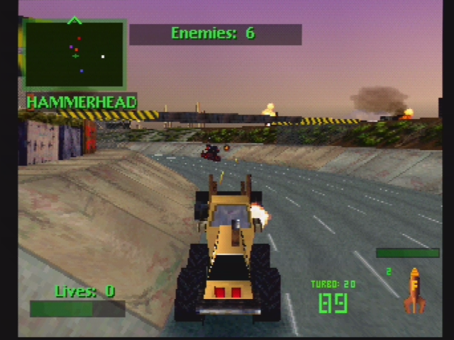 Twisted Metal 2 (PlayStation) screenshot: An enemy in my sights.