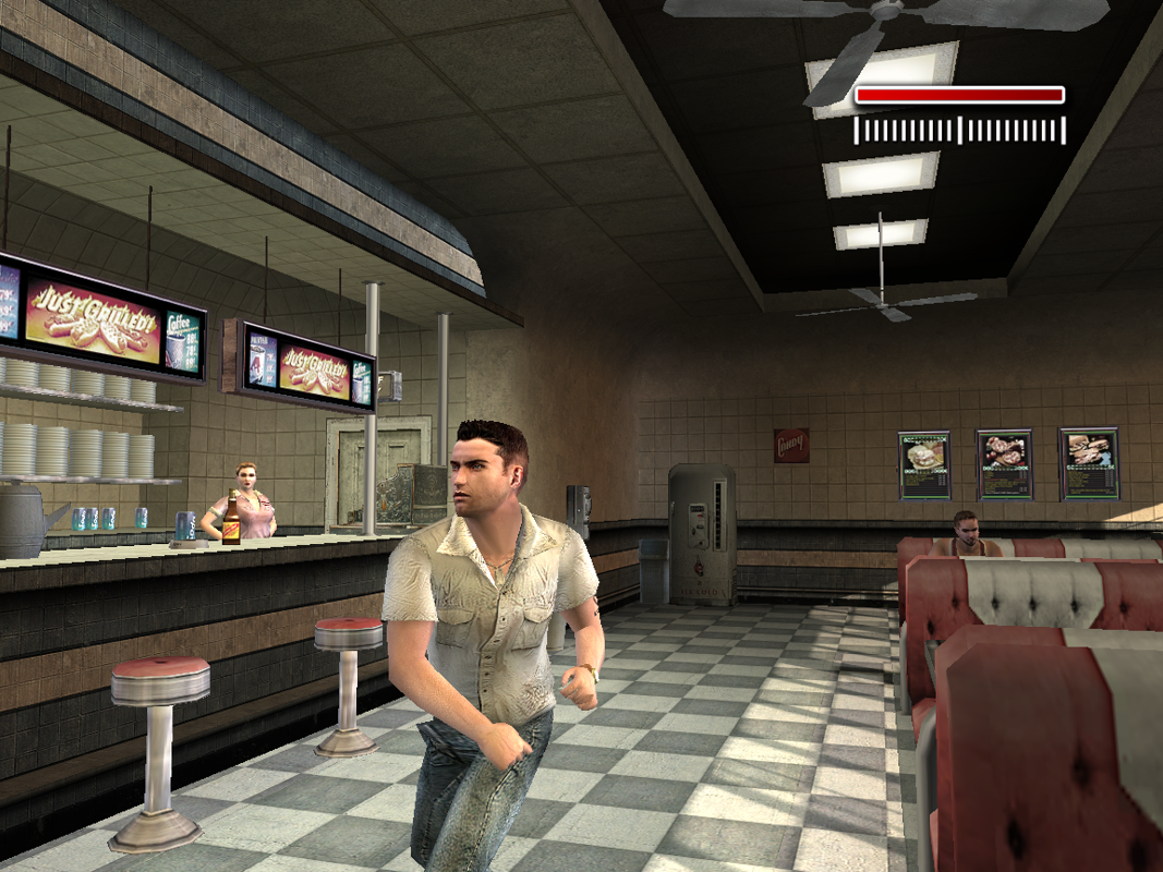 Made Man: Confessions of the Family Blood (Windows) screenshot: Joey Verola, the anti-hero of this story arrives at a North Carolina diner.