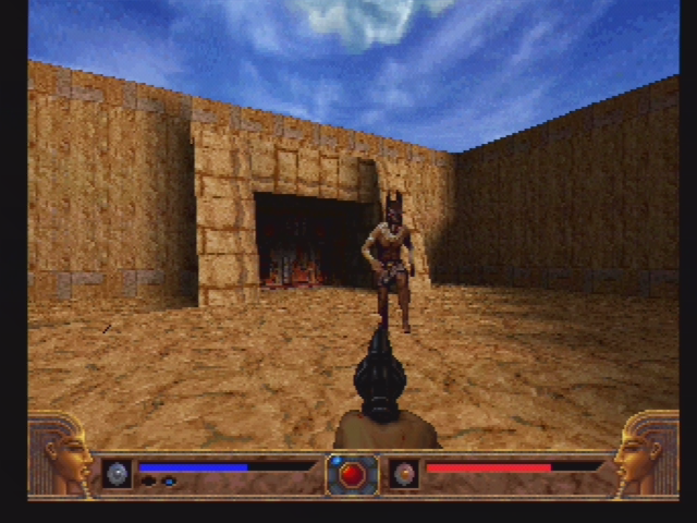 Powerslave (PlayStation) screenshot: You may want to shoot him a bit more...
