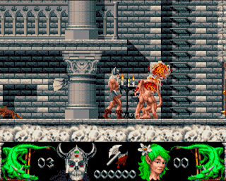 Deliverance: Stormlord II (Amiga) screenshot: Stormlord now has the face of death