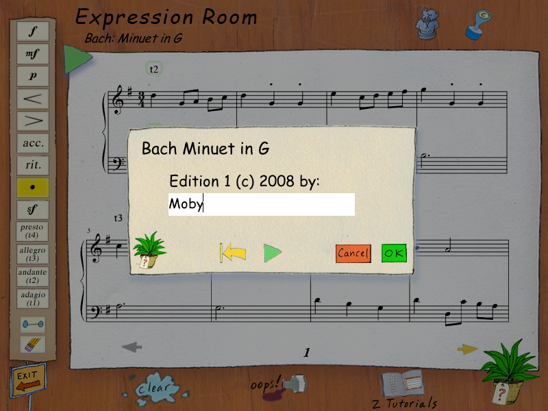 Morton Subotnick's Playing Music (Windows) screenshot: The player can listen to the piece and make changes before a final recording.