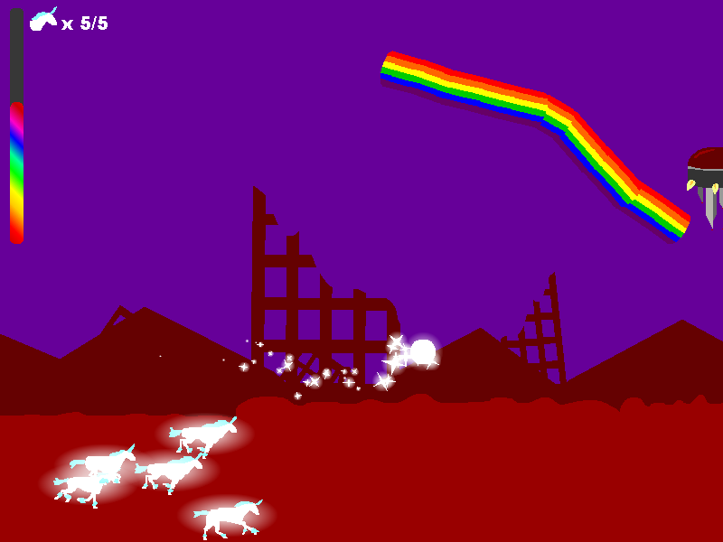 Post-Apocalyptic Unicorn Uprising (Windows) screenshot: Draw rainbows to deflect the bullets.