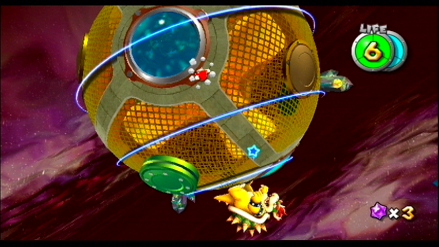 Super Mario Galaxy (Wii) screenshot: Jump over the shockwaves Bowser creates...