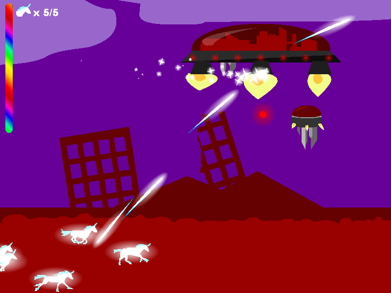 Post-Apocalyptic Unicorn Uprising (Windows) screenshot: This is the first large enemy you'll encounter.
