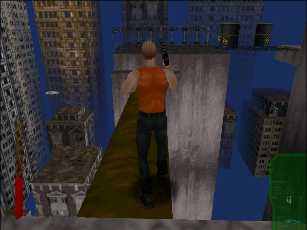 The Fifth Element (Windows) screenshot: Korben on a pipe on the rooftop
