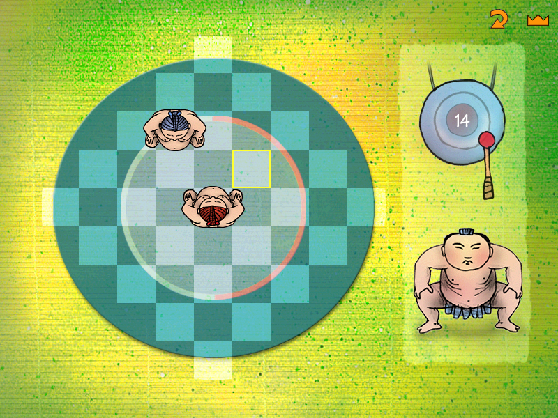 Learn to Play Chess with Fritz & Chesster (Windows) screenshot: Learning how a king moves by playing a sumo wrestler game