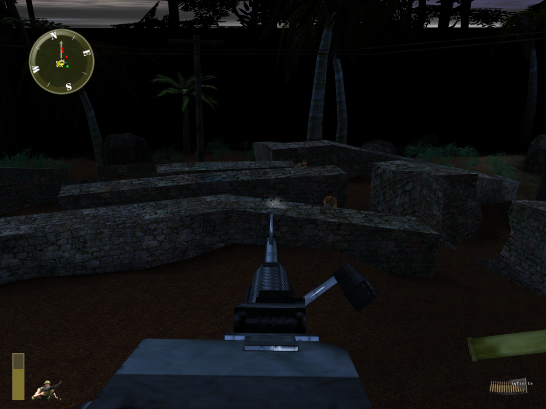 Marine Heavy Gunner: Vietnam (Windows) screenshot: At 4:12 am the enemy attack the overtaken bunker. Now you've got to protect it.