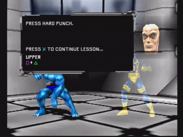 X-Men: Mutant Academy (PlayStation) screenshot: The Academy mode will teach you the controls for each character, a welcome addition for a fighting game.