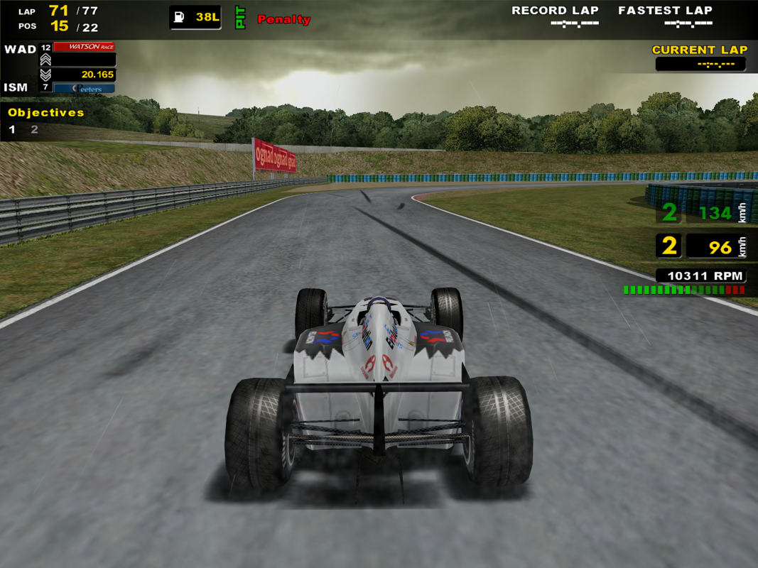 RS3: Racing Simulation Three (Windows) screenshot: Rain stars mid-race in Romania.